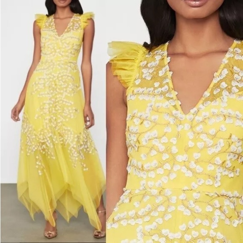 BCBG yellow embroidery tulle dress